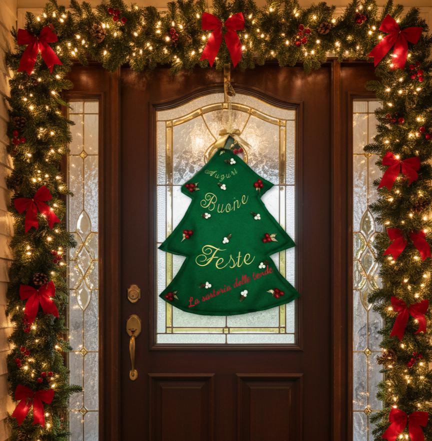 Albero del Benvenuto - Addobbo da Porta con Auguri Ricamati